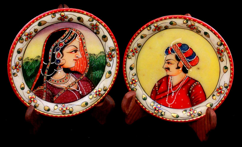 Mughal Painted Marble Plate