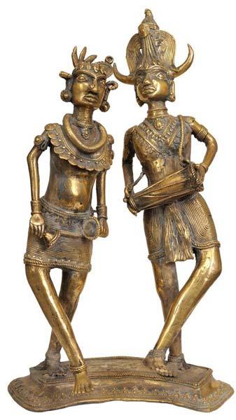 Brass Dancing Tribal Couple Statue