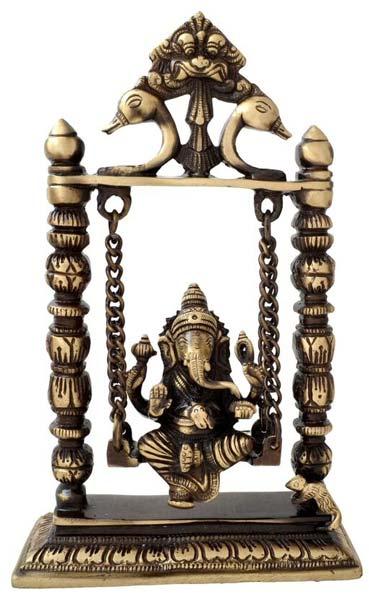 Brass On Swing Ganesha Statue, Pattern : Printed