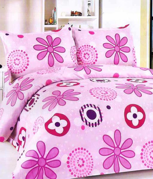 Pink Floral Cotton Double Bedsheet
