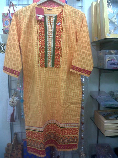 Yellow Printed Cotton Kurtis