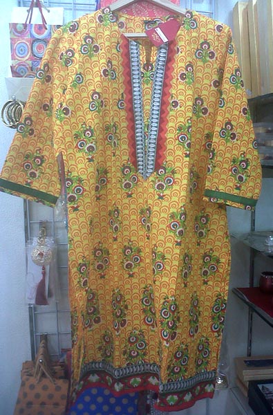 Yellow Buti Printed Cotton Kurtis