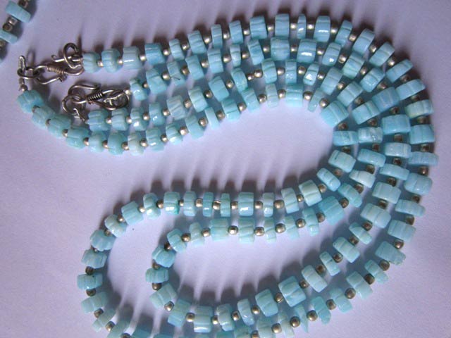 Blue Opal Carved Tyre Beads