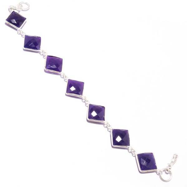 Purple Chalcedony Square Shape Bracelet