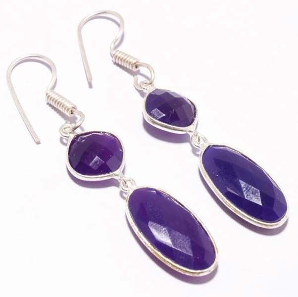 Purple Chalcedony Square Shape Earrings