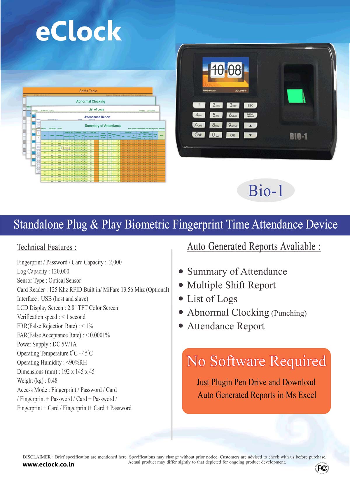 Biometric Finger Print Time Attendance Machine