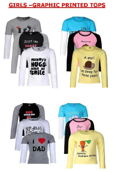 Graphic Printed Round Neck Long Full Sleeve Top T-SHIRT