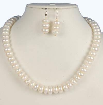 Button White Color Freshwater Pearl Necklace Earring