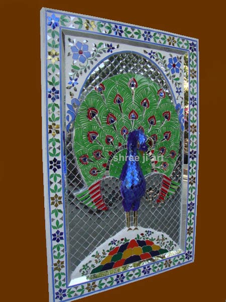 Glass Inlay Work On Wood Casted Peacock