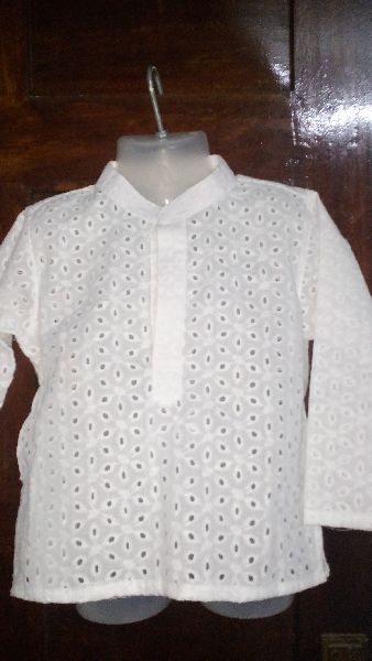 Kids Kurta in Schiffli embroidery Fabric, Color : White