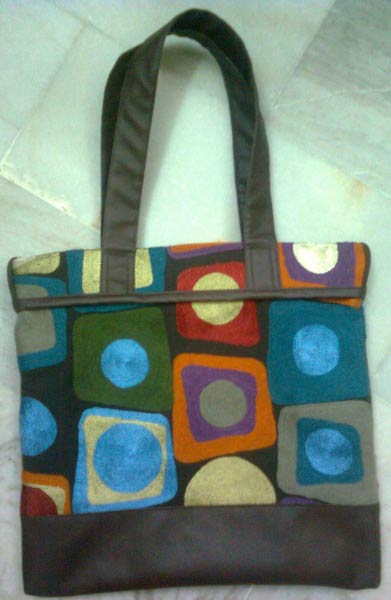 Tote Bag with Leather and Chainstitch