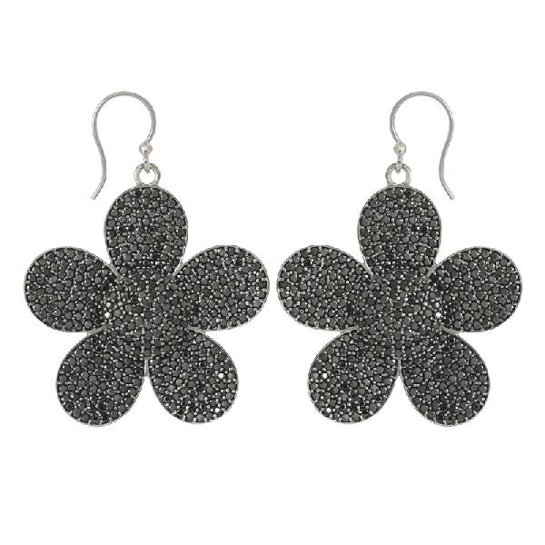 925 Silver Attractive Black Spinel Gemstone Flower Earrings