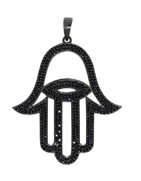 Black Spinel Gemstone 925 Sterling  Silver Hamsa Pendant