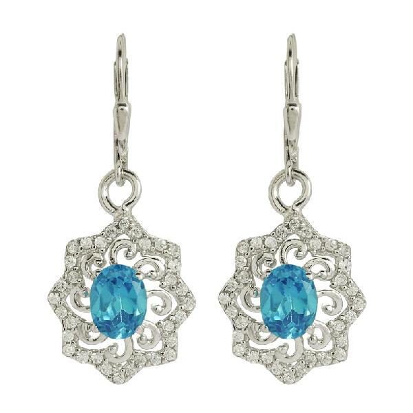 Blue and White Topaz Gemstone 925 Silver Earring