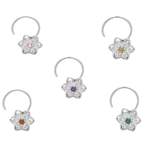 Colorful Multi CZ Gemstone 925 Sterling Silver Pack Of 5 Nose Pin