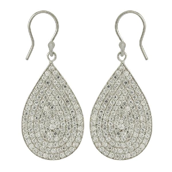 925 Sterling Silver  Drop Shaped White Topaz Gemstone Hook Earrings