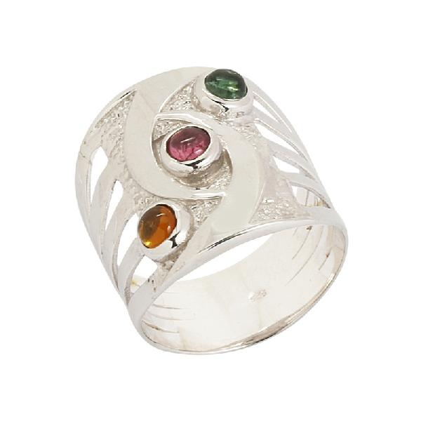 Multi Tourmaline 925 Silver Band Ring