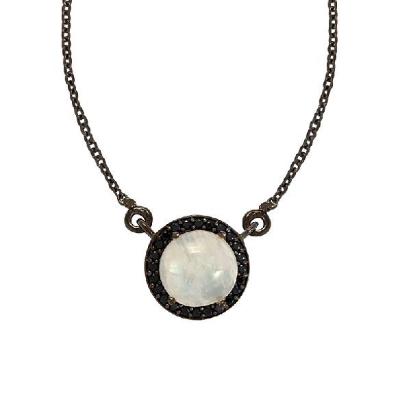 Rainbow Moonstone With Black Spinel Gemstone 925 Silver Necklace
