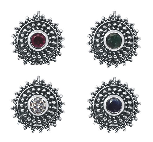 Royal Multi CZ Gemstone 925 Sterling Silver Pack Of 4 Nose Pin