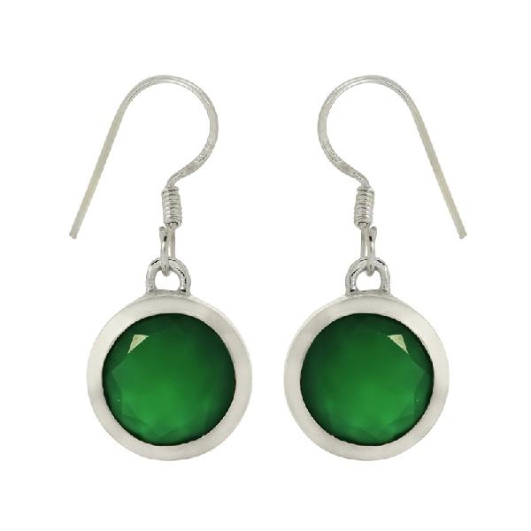Shiny Green Onyx Gemstone 925 Silver Earring