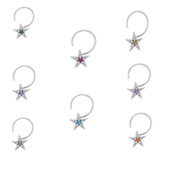 Star Looking Multi CZ Gemstone 925 Sterling Silver Pack Of 8 Nose Pin