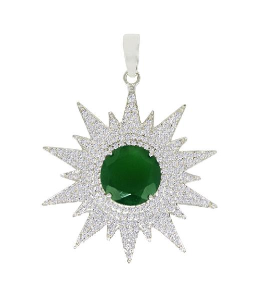 Star Looking White Topaz With Green Onyx Gemstone 925 Silver Pendant