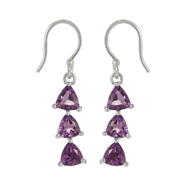 Trio Amethyst Gemstone 925 Silver Dangle Earring