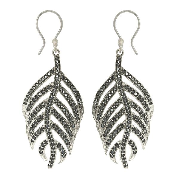 925 Sterling Silver Black Spinel Gemstone Leaf Earrings