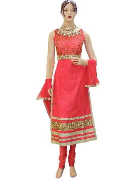 Bollywood Designer Netted Pink Long Straight Suit