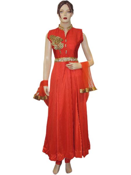 Bollywood Exclusive Lycra Satan Red Long Floor Length Anarkali Suit