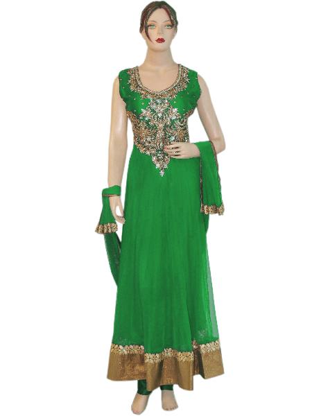 Designer Indian Netted Green Long Anarkali Suit