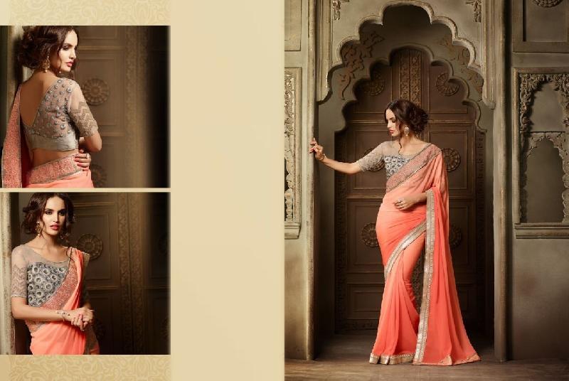 Ethnic Indian Bollywood Georgette Shaded Orange Saree