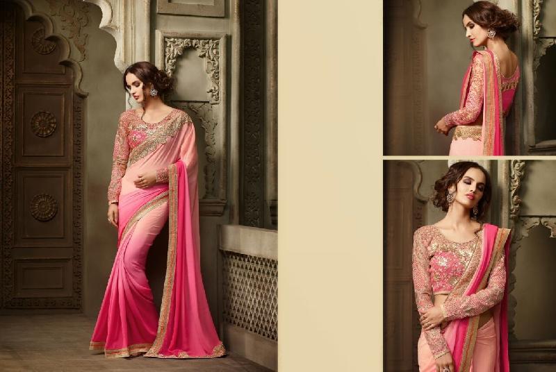 Ethnic Indian Bollywood Georgette Shaded Pink Saree