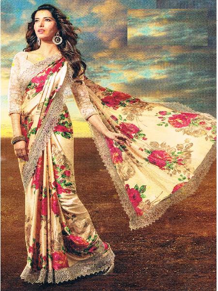 Ethnic Indian Designer Satin Silk Printed Saree