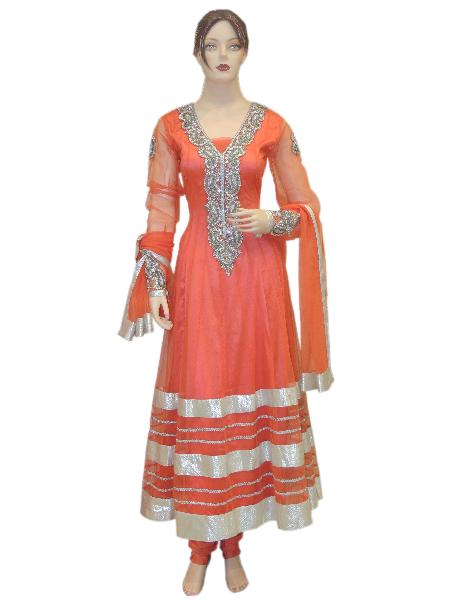 Ethnic Net Orange Suit, Shantoon Orange Bottom With Net Orange Dupatta