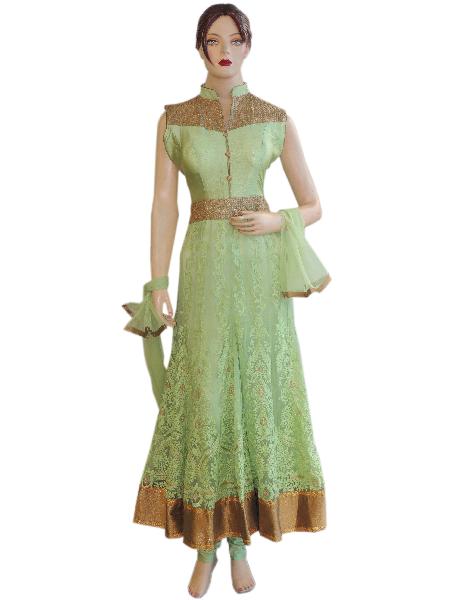 Ethnic Silk Light Green Long Anarkali Suit