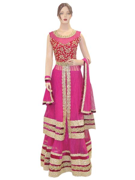 Exclusive Bollywood Net Pink Long Choli With Net Pink Lehenga