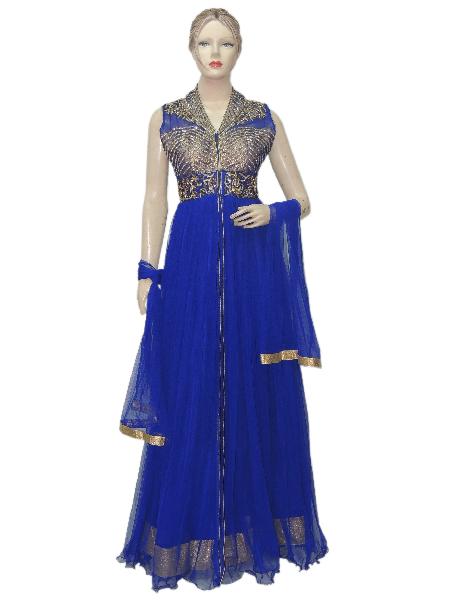 Exclusive Designer Blue Long Dress Gown