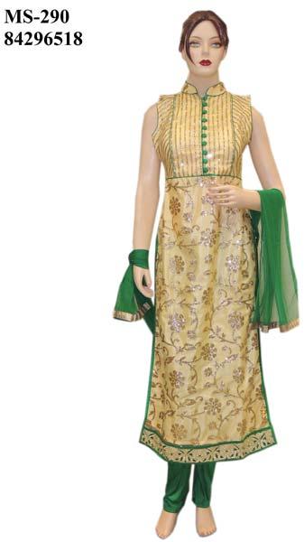 Exclusive Indian Bollywood Designer Net Gold Long Straight Suit