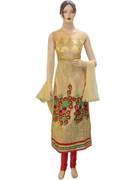 Exclusive Indian Bollywood Net Gold Long Straight Suit