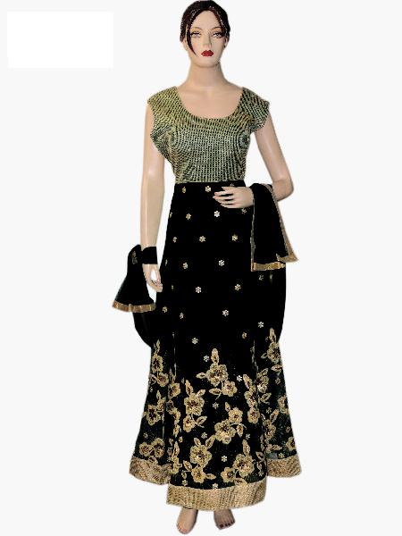 Exclusive Indian Bollywood Netted Black Long Floor Anarkali Suit