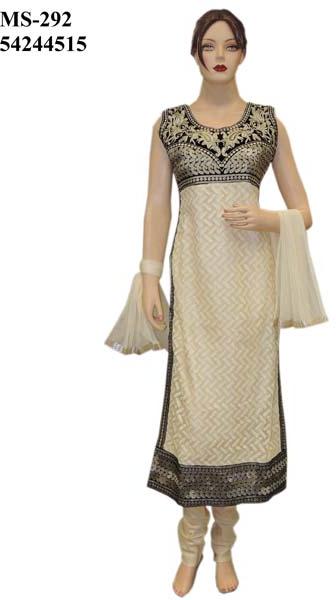 Exclusive Indian Bollywood Netted White Long Straight Suit