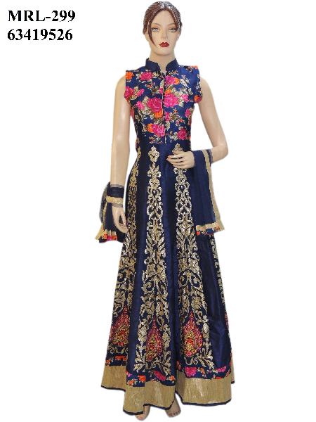 Exclusive Indian Bollywood Silk Navy Blue Long Anarkali Suit