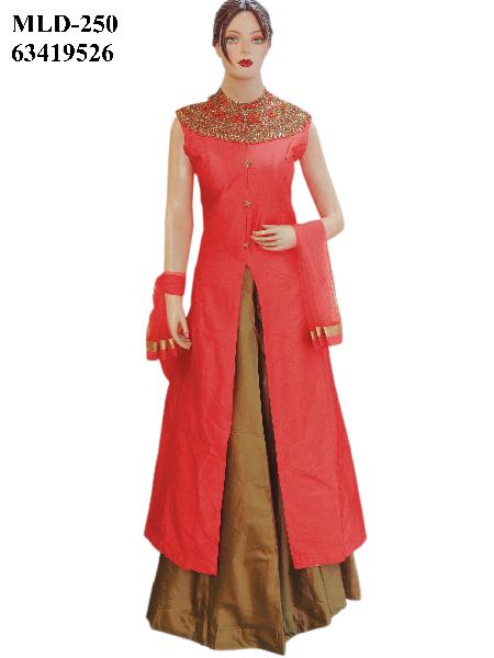 Exclusive Silk Pink Long Jacket Style Suit With Silk Gold Lehenga