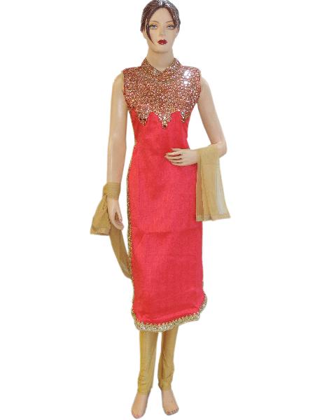 Fancy Designer Silk Pink Long Straight Suit
