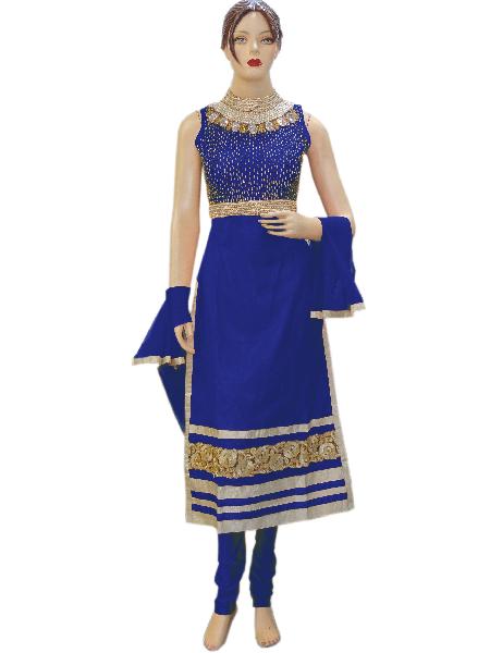 Fancy Exclusive Designer Netted Blue Long Straight Suit