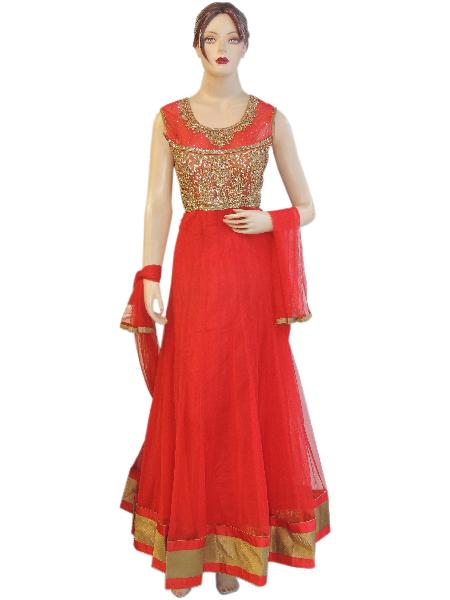 Fancy Exclusive Netted Red Long Length Floor Anarkali Suit