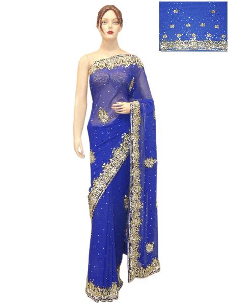 Georgette Blue Saree With Georgette Blue Unstitched Blouse