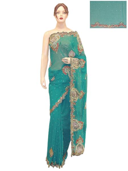 Georgette Rama Green Saree With Georgette Rama Green Unstitched Blouse