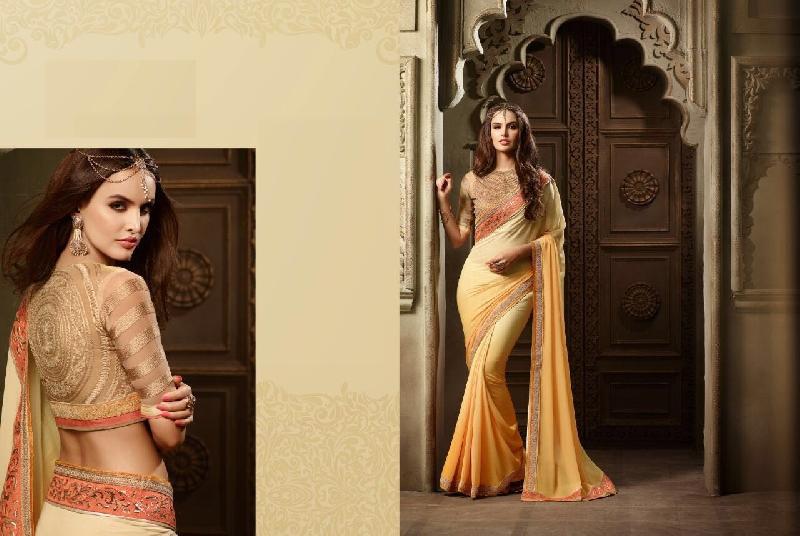 Georgette Shaded Mustard Cream Saree